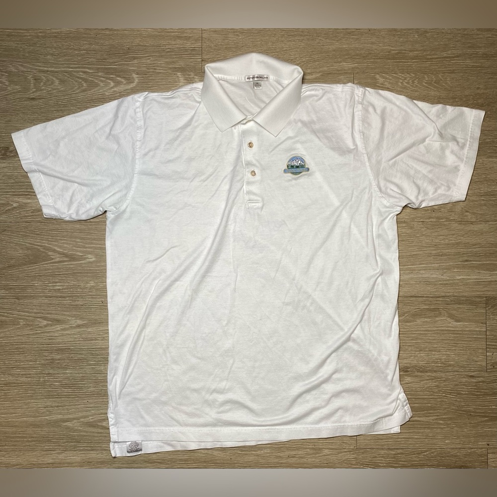 Peter Millar "Teton Pines" Logo White Cotton Golf Polo Shirt Men's Size XL